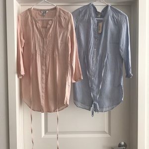 2fer Pink and blue and white pinstripe tunic